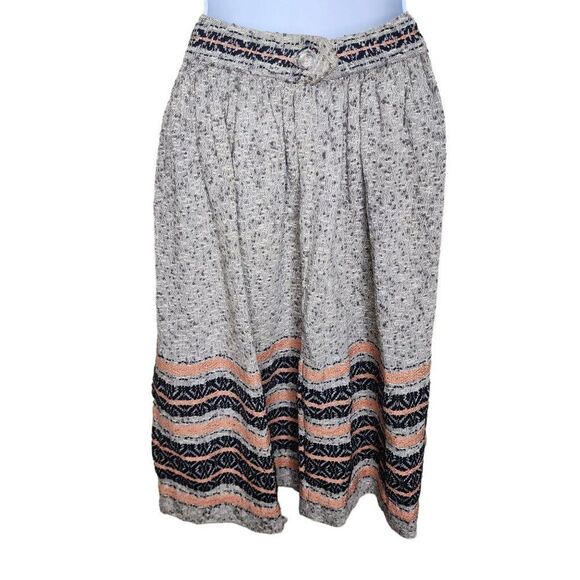 Vintage 70s Circle Skirt Stripe Womens Size XS Beige Tweed Aztec Waist - Picture 3 of 4